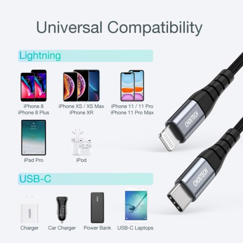 Kabel przewód do iPhone MFi USB-C - Lightning 480Mb/s 3A 2m czarny Kabel przewód do iPhone MFi USB-C - Lightning 480Mb/s 3A 2m czarny