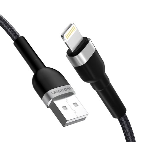 Kabel przewód do iPhone w oplocie USB-A - Lightning 2.4A 2m czarny Kabel przewód do iPhone w oplocie USB-A - Lightning 2.4A 2m czarny