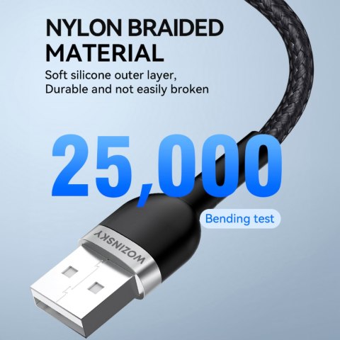 Kabel przewód do iPhone w oplocie USB-A - Lightning 2.4A 2m czarny Kabel przewód do iPhone w oplocie USB-A - Lightning 2.4A 2m czarny