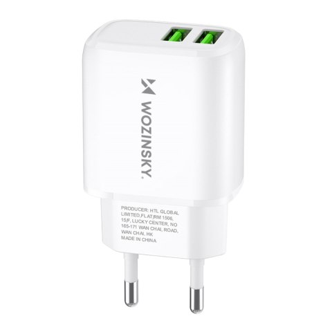 Ładowarka sieciowa 100-240V 30W 2.4A 2x USB-A biała Ładowarka sieciowa 100-240V 30W 2.4A 2x USB-A biała