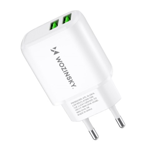Ładowarka sieciowa 100-240V 30W 2.4A 2x USB-A biała Ładowarka sieciowa 100-240V 30W 2.4A 2x USB-A biała