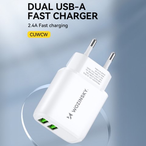 Ładowarka sieciowa 100-240V 30W 2.4A 2x USB-A biała Ładowarka sieciowa 100-240V 30W 2.4A 2x USB-A biała
