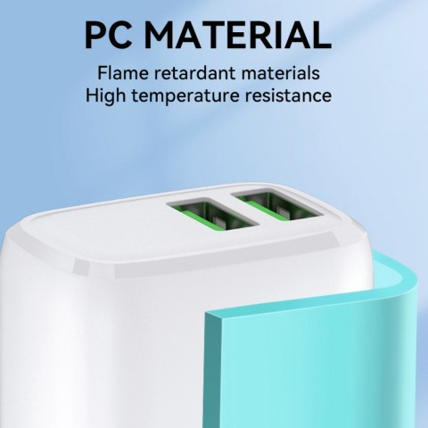 Ładowarka sieciowa 100-240V 30W 2.4A 2x USB-A biała Ładowarka sieciowa 100-240V 30W 2.4A 2x USB-A biała