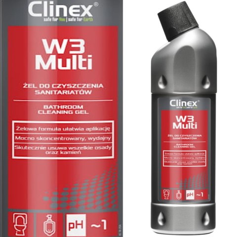 Doskonały żel do mycia łazienek urządzeń sanitarnych fug CLINEX W3 Multi 1L Doskonały żel do mycia łazienek urządzeń sanitarnych fug CLINEX W3 Multi 1L