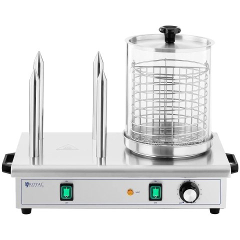 Podgrzewacz do hot dogów 4 szpikulce na bułki pojemnik na 30 kiełbasek 650 W Podgrzewacz do hot dogów 4 szpikulce na bułki pojemnik na 30 kiełbasek 650 W