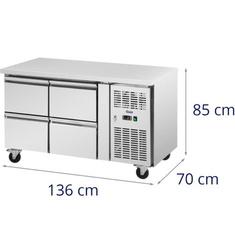 Stół chłodniczy gastronomiczny na kółkach 4 szuflady 280 l 136 x 70 x 85 cm Stół chłodniczy gastronomiczny na kółkach 4 szuflady 280 l 136 x 70 x 85 cm