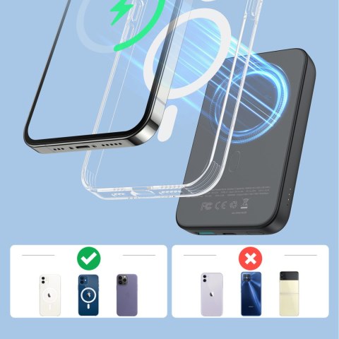Mini Power Bank 10000mAh magnetyczny z ładowarką QC PD USB USB-C czarny Mini Power Bank 10000mAh magnetyczny z ładowarką QC PD USB USB-C czarny