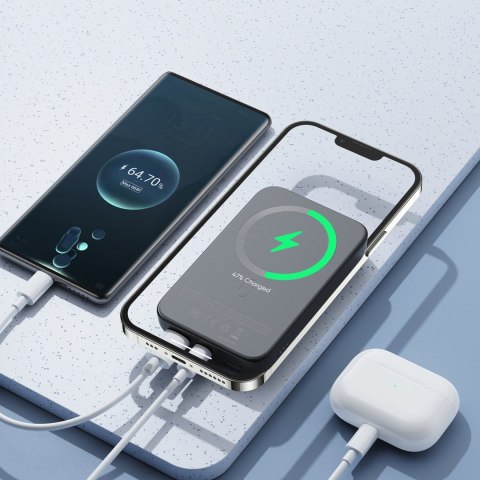 Mini Power Bank 10000mAh magnetyczny z ładowarką QC PD USB USB-C czarny Mini Power Bank 10000mAh magnetyczny z ładowarką QC PD USB USB-C czarny